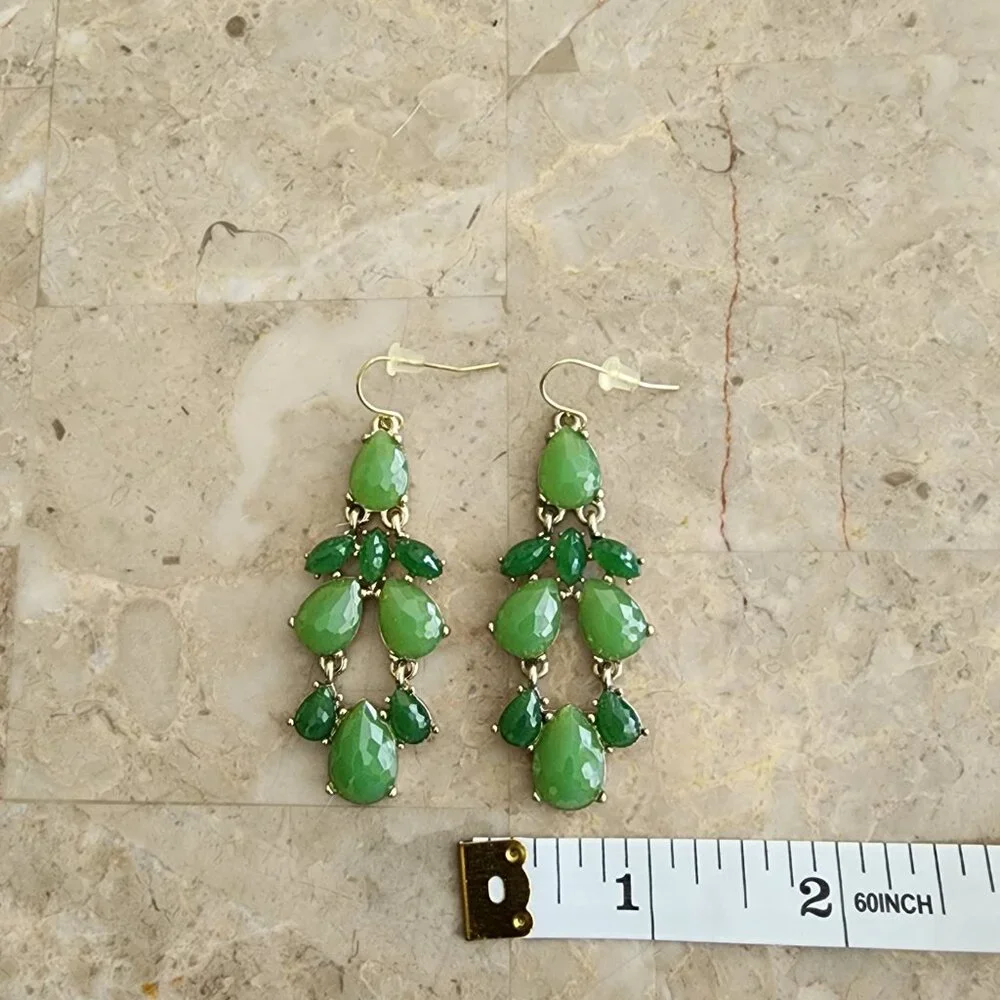 Stony Tear Drop Two Tone Green Stone Fashion Earrings